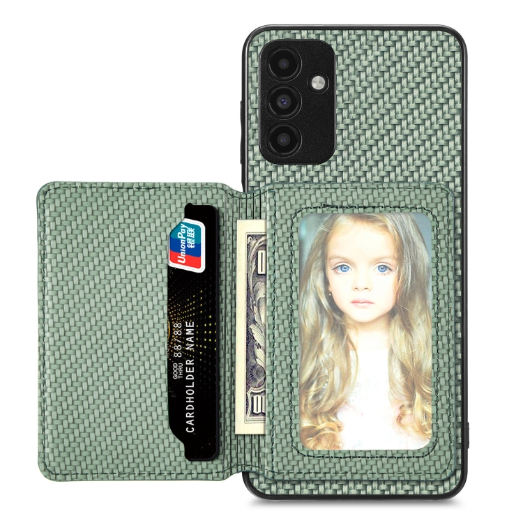 For Samsung Galaxy A13 5G Carbon Fiber Magnetic Card Wallet Bag Phone Case(Green)
For Samsung Galaxy A13 5G Carbon Fiber Magnetic Card Wallet Bag Phone Case(Green)