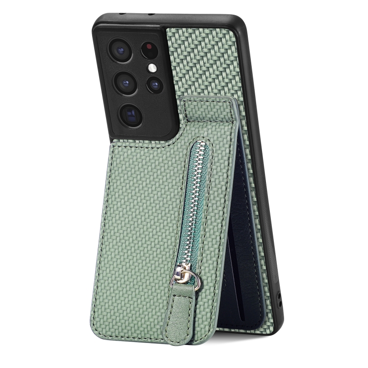For Samsung Galaxy S21 Ultra 5G Carbon Fiber Vertical Flip Zipper Wallet Phone Case(Green)
For Samsung Galaxy S21 Ultra 5G Carbon Fiber Vertical Flip Zipper Wallet Phone Case(Green)