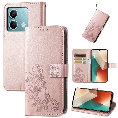 

For Xiaomi Redmi Note 13 5G Four-leaf Clasp Embossed Leather Phone Case(Rose Gold)