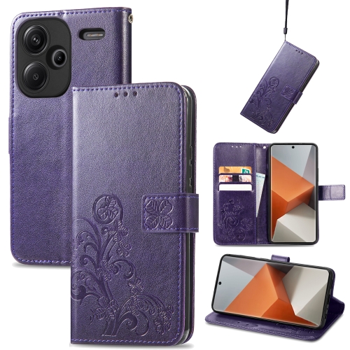 

For Xiaomi Redmi Note 13 Pro+ Four-leaf Clasp Embossed Leather Phone Case(Purple)