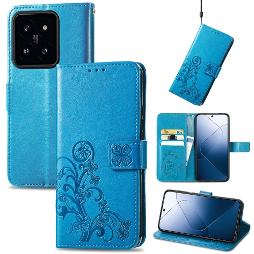 

For Xiaomi 14 Four-leaf Clasp Embossed Leather Phone Case(Blue)