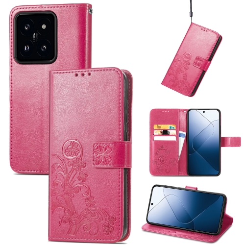 

For Xiaomi 14 Pro Four-leaf Clasp Embossed Leather Phone Case(Magenta)