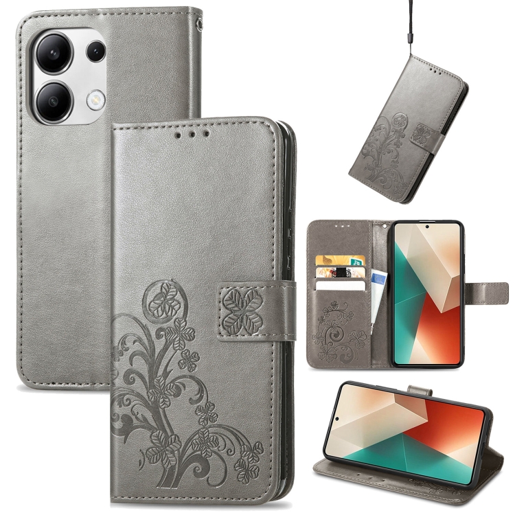 For Xiaomi Redmi Note 13 4G Four-leaf Clasp Embossed Leather Phone Case(Gray)
For Xiaomi Redmi Note 13 4G Four-leaf Clasp Embossed Leather Phone Case(Gray)
