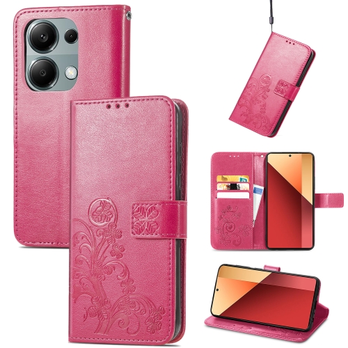

For Xiaomi Redmi Note 13 Pro 4G Four-leaf Clasp Embossed Leather Phone Case(Magenta)
