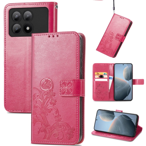 

For Xiaomi Redmi K70E Four-leaf Clasp Embossed Leather Phone Case(Magenta)
