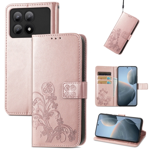 

For Xiaomi Redmi K70E Four-leaf Clasp Embossed Leather Phone Case(Rose Gold)