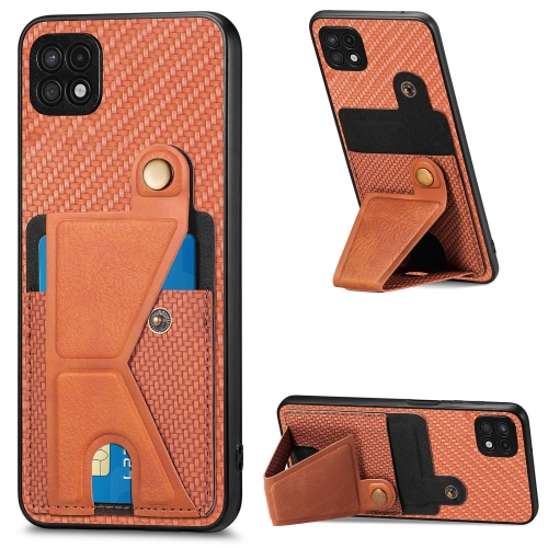 For Samsung Galaxy A22 5G Carbon Fiber Wallet Flip Card K-shaped Holder Phone Case(Brown)
For Samsung Galaxy A22 5G Carbon Fiber Wallet Flip Card K-shaped Holder Phone Case(Brown)