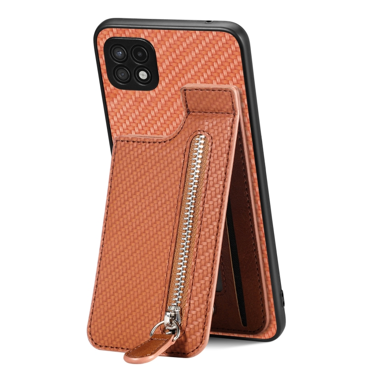 For Samsung Galaxy A22 5G Carbon Fiber Vertical Flip Zipper Phone Case(Brown)
For Samsung Galaxy A22 5G Carbon Fiber Vertical Flip Zipper Phone Case(Brown)