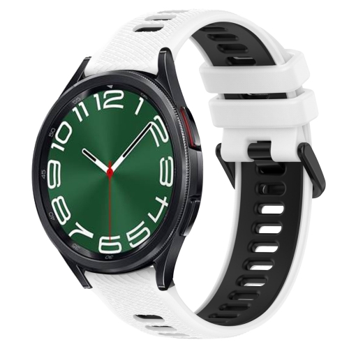 

For Samsung Galaxy Watch 6 Classic 47mm 20mm Sports Two-Color Silicone Watch Band(White+Black)