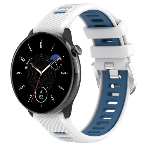 

For Samsung Galaxy Watch 6 40mm 20mm Sports Two-Color Steel Buckle Silicone Watch Band(White+Blue)