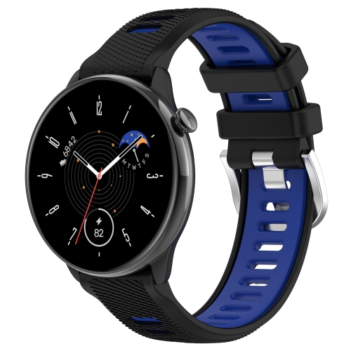 

For Samsung Galaxy Watch 6 40mm 20mm Sports Two-Color Steel Buckle Silicone Watch Band(Black+Blue)