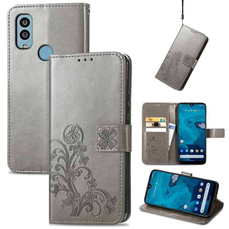 For Kyocera Android One S10 Four-leaf Clasp Embossed Buckle Leather Phone Case(Gray)
For Kyocera Android One S10 Four-leaf Clasp Embossed Buckle Leather Phone Case(Gray)