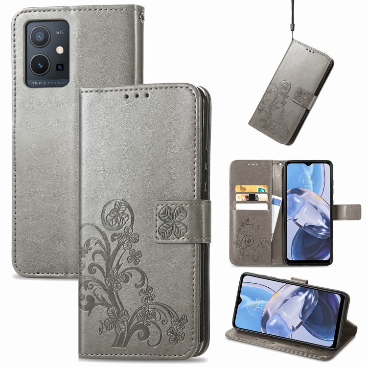 For Motorola Moto E22 4G Four-leaf Clasp Embossed Buckle Leather Phone Case(Gray)
For Motorola Moto E22 4G Four-leaf Clasp Embossed Buckle Leather Phone Case(Gray)