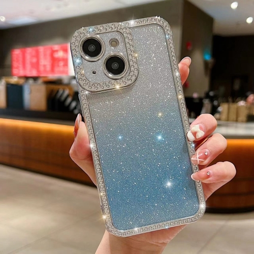 

For iPhone 15 Plus Diamond Gradient Glitter Plated TPU Phone Case(Blue)