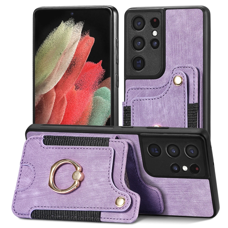 For Samsung Galaxy S21 Ultra 5G Retro Skin-feel Ring Multi-card Wallet Phone Case(Purple)
For Samsung Galaxy S21 Ultra 5G Retro Skin-feel Ring Multi-card Wallet Phone Case(Purple)
