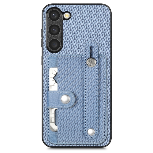 

For Samsung Galaxy S22 5G Wristband Kickstand Wallet Back Phone Case with Tool Knife(Blue)