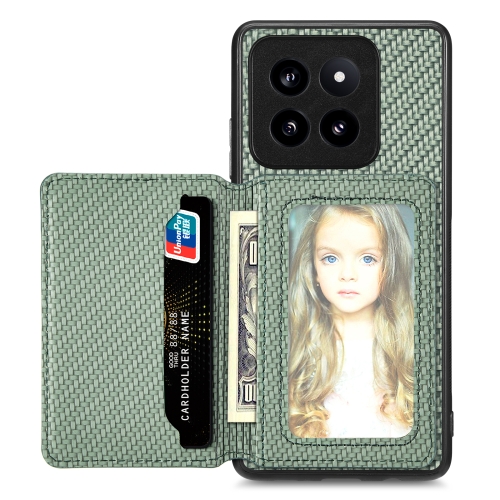

For Xiaomi 14 Pro Carbon Fiber Magnetic Card Bag Phone Case(Green)