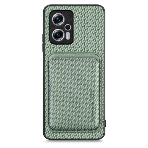 

For Redmi Note 11T Pro 5G Carbon Fiber Leather Card Magsafe Phone Case(Green)