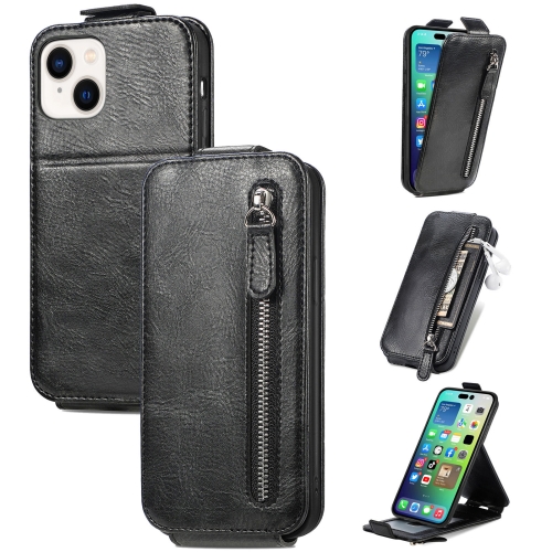 

For iPhone 15 Zipper Wallet Vertical Flip Leather Phone Case(Black)
