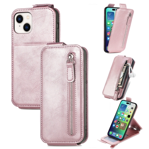

For iPhone 15 Zipper Wallet Vertical Flip Leather Phone Case(Pink)
