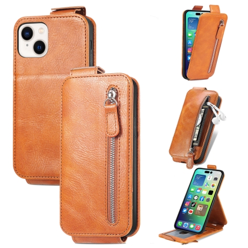 

For iPhone 15 Zipper Wallet Vertical Flip Leather Phone Case(Brown)