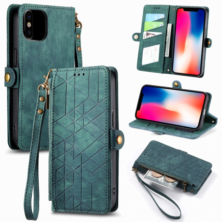 For iPhone X / XS Geometric Zipper Wallet Side Buckle Leather Phone Case(Green)
For iPhone X / XS Geometric Zipper Wallet Side Buckle Leather Phone Case(Green)