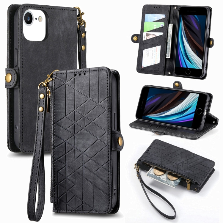 For iPhone 7 / 8 / SE 2022 Geometric Zipper Wallet Side Buckle Leather Phone Case(Black)
For iPhone 7 / 8 / SE 2022 Geometric Zipper Wallet Side Buckle Leather Phone Case(Black)