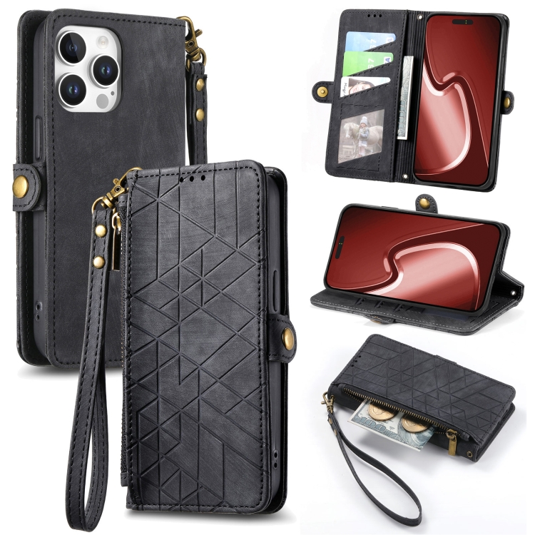 For iPhone 16 Pro Geometric Zipper Wallet Side Buckle Leather Phone Case(Black)
For iPhone 16 Pro Geometric Zipper Wallet Side Buckle Leather Phone Case(Black)