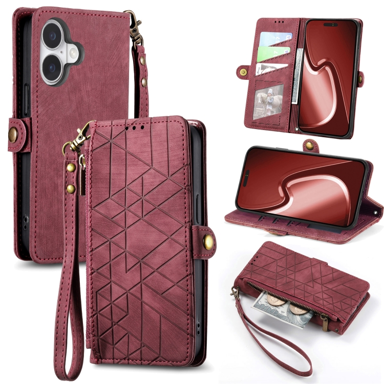 For iPhone 16 Plus Geometric Zipper Wallet Side Buckle Leather Phone Case(Red)
For iPhone 16 Plus Geometric Zipper Wallet Side Buckle Leather Phone Case(Red)