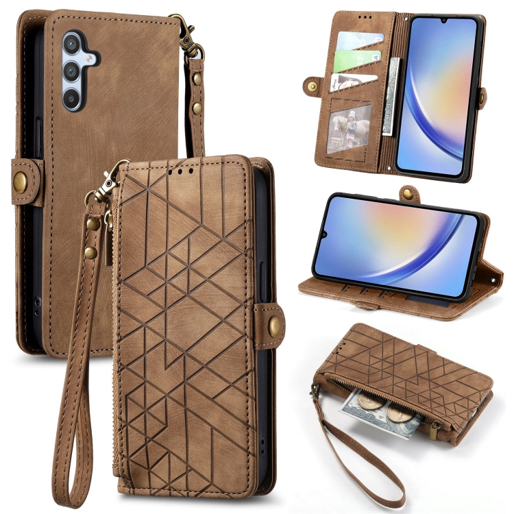 For Samsung Galaxy A11 Geometric Zipper Wallet Side Buckle Leather Phone Case(Brown)
For Samsung Galaxy A11 Geometric Zipper Wallet Side Buckle Leather Phone Case(Brown)