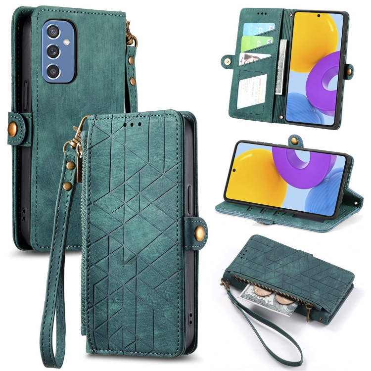 For Samsung Galaxy M52 5G Geometric Zipper Wallet Side Buckle Leather Phone Case(Green)
For Samsung Galaxy M52 5G Geometric Zipper Wallet Side Buckle Leather Phone Case(Green)