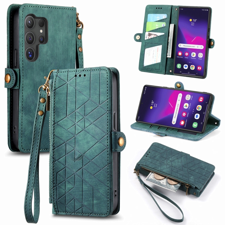For Samsung Galaxy S25 Ultra 5G Geometric Zipper Wallet Side Buckle Leather Phone Case(Green)
For Samsung Galaxy S25 Ultra 5G Geometric Zipper Wallet Side Buckle Leather Phone Case(Green)