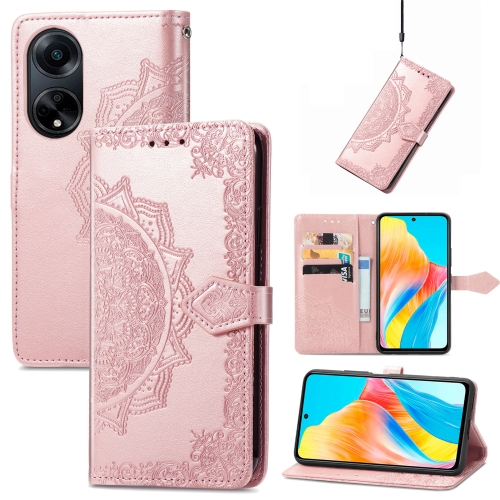 

For OPPO A98 Mandala Flower Embossed Leather Phone Case(Rose Gold)