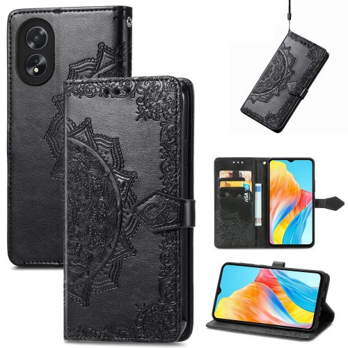 

For OPPO A38 Mandala Flower Embossed Leather Phone Case(Black)