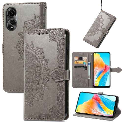 

For OPPO A78 4G Mandala Flower Embossed Leather Phone Case(Gray)