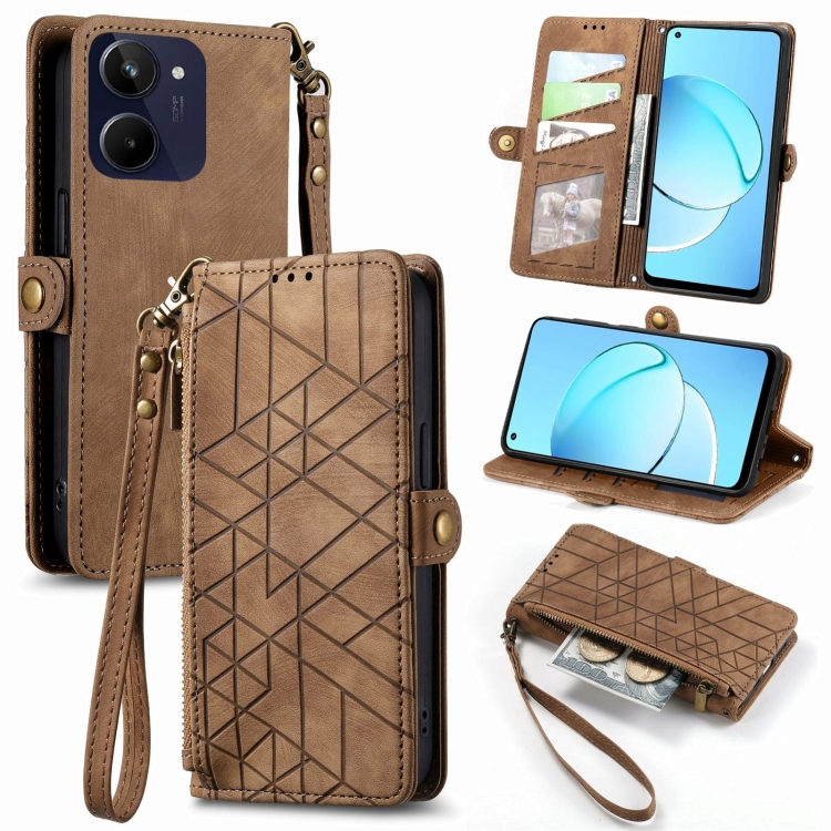 For Realme 10 4G Geometric Zipper Wallet Side Buckle Leather Phone Case(Brown)
For Realme 10 4G Geometric Zipper Wallet Side Buckle Leather Phone Case(Brown)