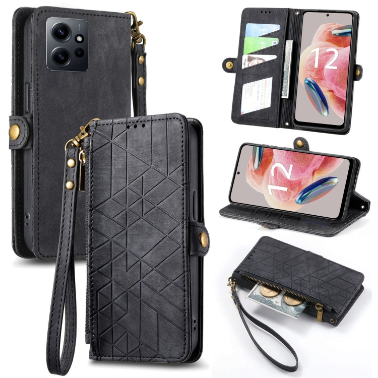 For Xiaomi Redmi Note 12 4G Geometric Zipper Wallet Side Buckle Leather Phone Case(Black)
For Xiaomi Redmi Note 12 4G Geometric Zipper Wallet Side Buckle Leather Phone Case(Black)