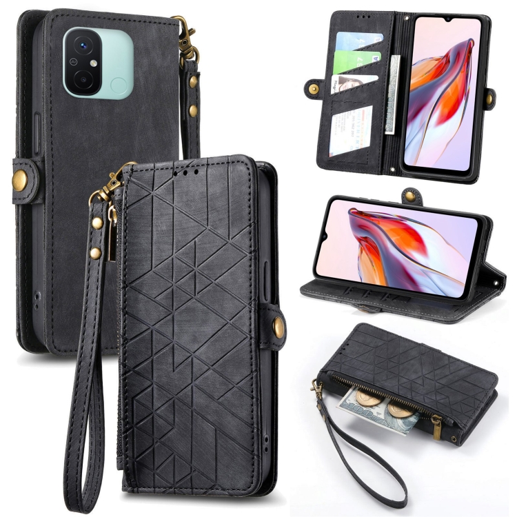 For Xiaomi Redmi 12C Geometric Zipper Wallet Side Buckle Leather Phone Case(Black)
For Xiaomi Redmi 12C Geometric Zipper Wallet Side Buckle Leather Phone Case(Black)