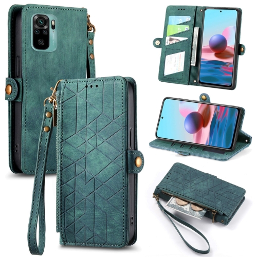 For Xiaomi Redmi Note 10 4G Geometric Zipper Wallet Side Buckle Leather Phone Case(Green)
For Xiaomi Redmi Note 10 4G Geometric Zipper Wallet Side Buckle Leather Phone Case(Green)