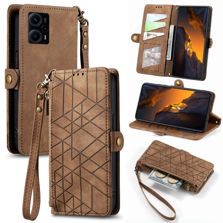 For Xiaomi F5 5G Geometric Zipper Wallet Side Buckle Leather Phone Case(Brown)
For Xiaomi F5 5G Geometric Zipper Wallet Side Buckle Leather Phone Case(Brown)