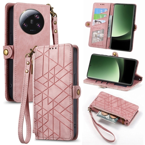 

For Xiaomi 13 Ultra Geometric Zipper Wallet Side Buckle Leather Phone Case(Pink)