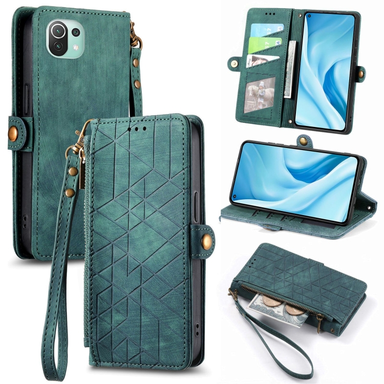 For Xiaomi 11 Lite Geometric Zipper Wallet Side Buckle Leather Phone Case(Green)
For Xiaomi 11 Lite Geometric Zipper Wallet Side Buckle Leather Phone Case(Green)