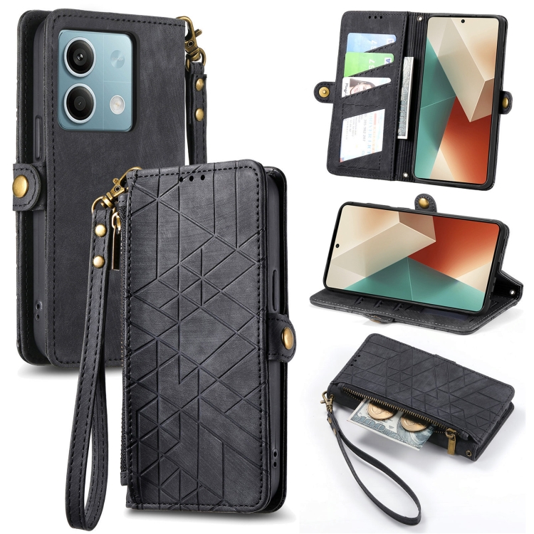For Redmi Note 13 5G Global Geometric Zipper Wallet Side Buckle Leather Phone Case(Black)
For Redmi Note 13 5G Global Geometric Zipper Wallet Side Buckle Leather Phone Case(Black)