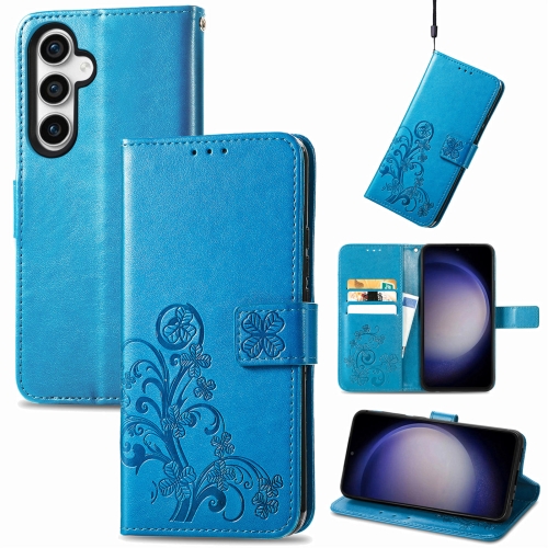 

For Samsung Galaxy S23 FE 5G Four-leaf Clasp Embossed Buckle Leather Phone Case(Blue)
