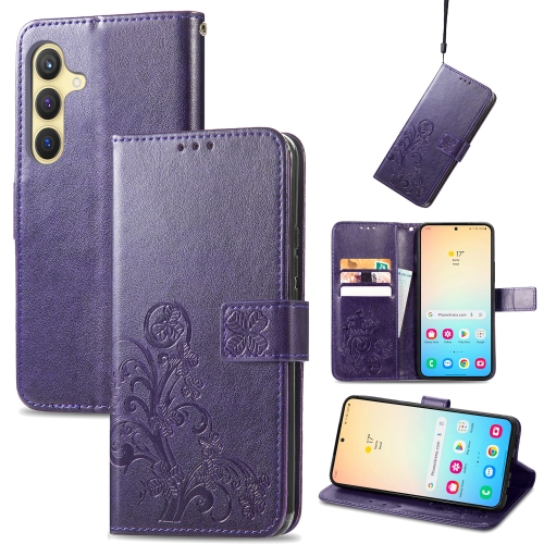 

For Samsung Galaxy S24 5G Four-leaf Clasp Embossed Buckle Leather Phone Case(Purple)