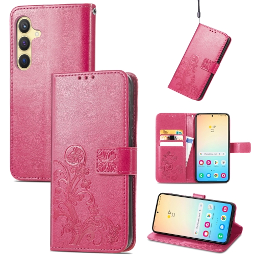 

For Samsung Galaxy S24+ 5G Four-leaf Clasp Embossed Buckle Leather Phone Case(Magenta)