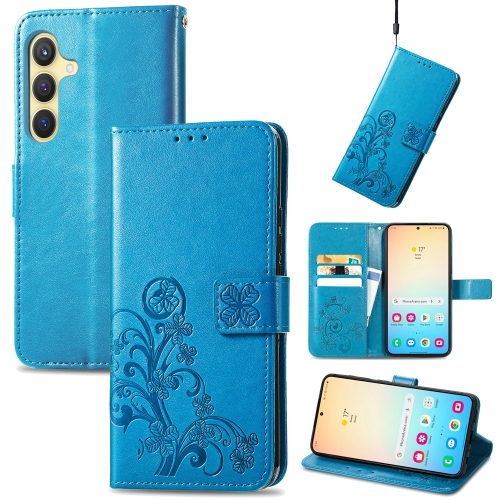 

For Samsung Galaxy S24+ 5G Four-leaf Clasp Embossed Buckle Leather Phone Case(Blue)