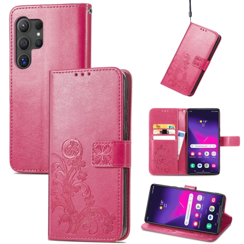 

For Samsung Galaxy S24 Ultra 5G Four-leaf Clasp Embossed Buckle Leather Phone Case(Magenta)