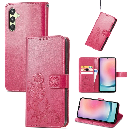 

For Samsung Galaxy A25 5G Four-leaf Clasp Embossed Buckle Leather Phone Case(Magenta)