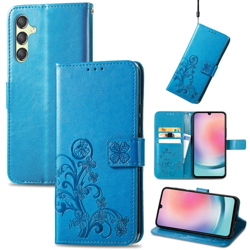 

For Samsung Galaxy A25 5G Four-leaf Clasp Embossed Buckle Leather Phone Case(Blue)